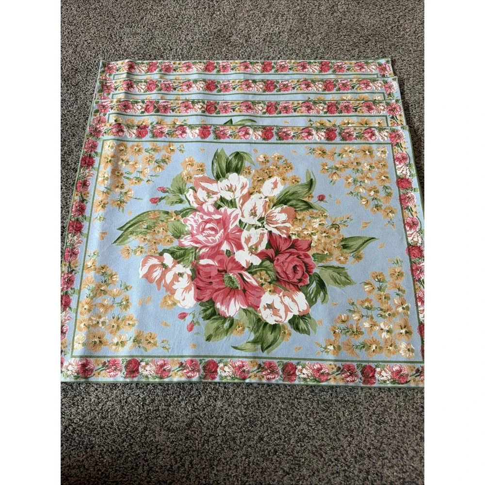 April Cornell Aqua Floral Placemats Set 4 Zinnia Garden New Condition